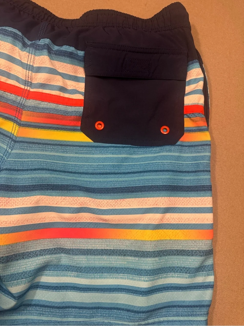 Men's Striped Swim Trunks with Orange Drawstring Speedo medium